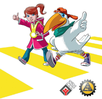 Eddie und Léonie begleiten die kleineren Kinder auf ihrem Weg der Verkehrsbildung. Damit sie sicher im Strassenverkehr unterwegs sind.